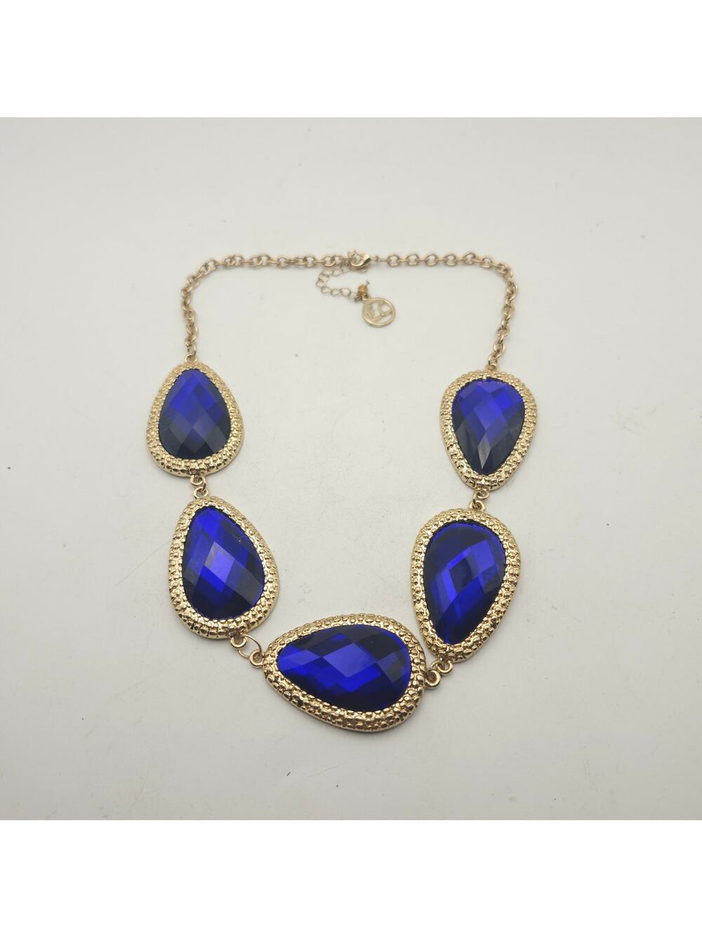 Erica Lyons Gold Tone Cobalt Blue Faceted Teardrop Statement Necklace 18-21in